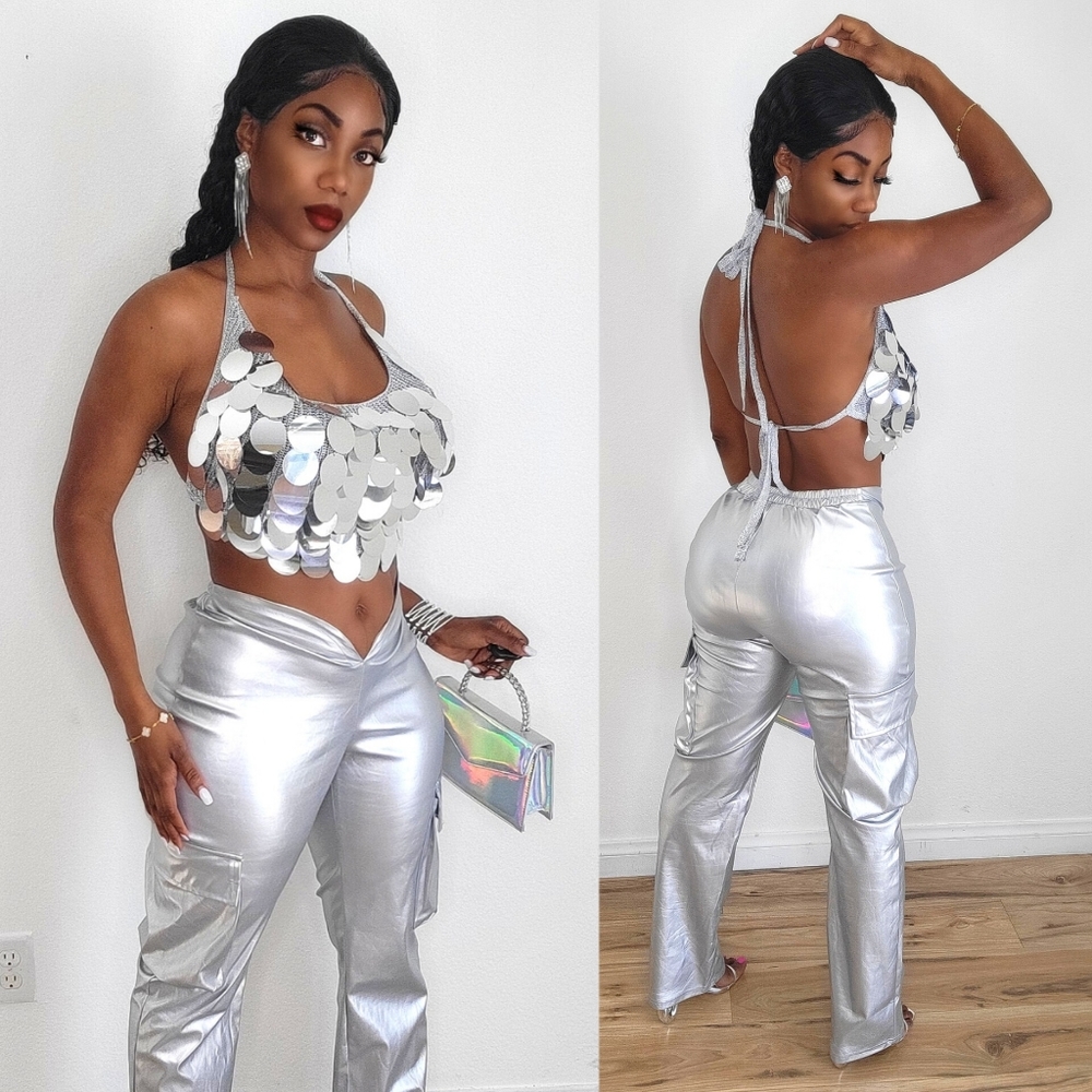 Stunning Silver Metallic Sequins Top